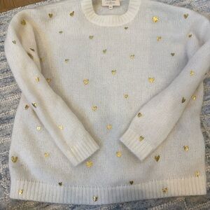 Sezane Cream Crewneck Sweater with Gold Heart Accents